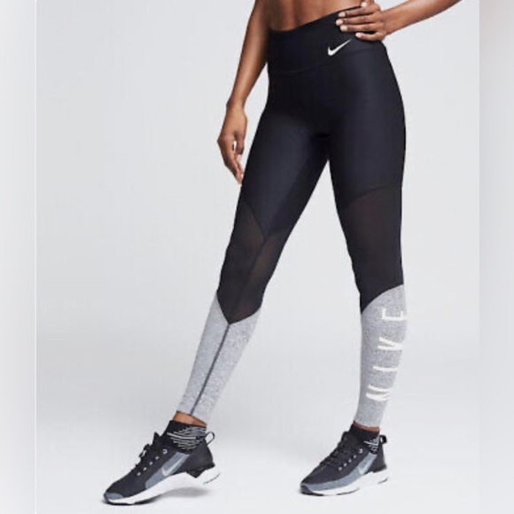 Nike Power Mesh Black/Grey Leggings Size Small - Picture 2 of 4